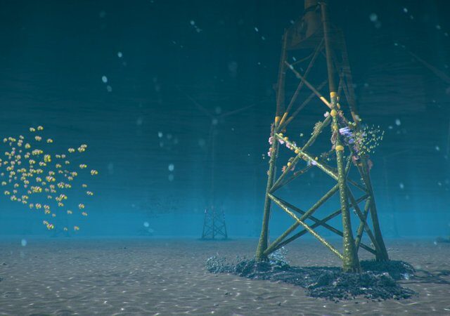 Coral growing on wind turbine structure graphic